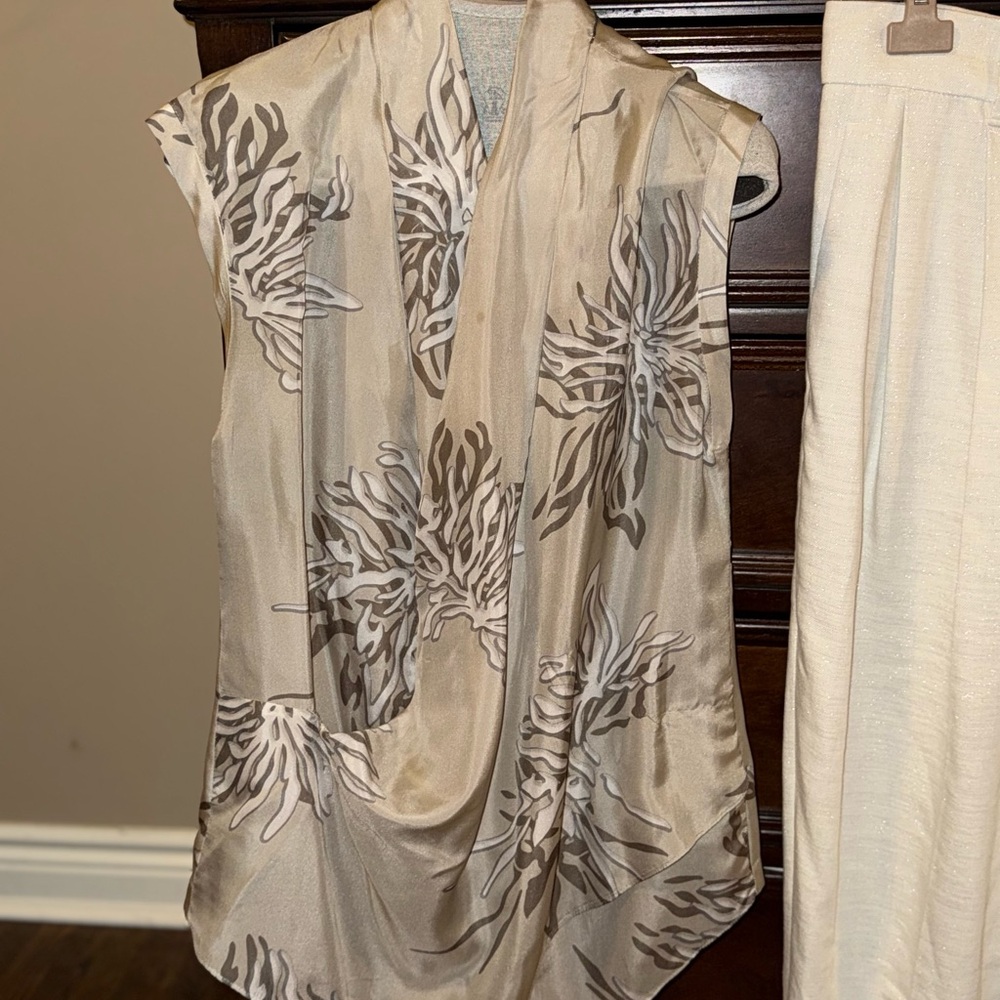 Elegant Beige and Gray Floral Blouse